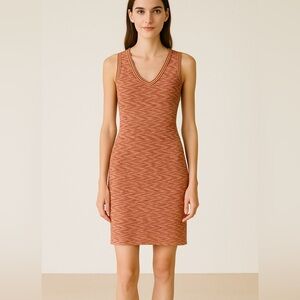 ST. JOHN Sport V Neck Sleeveless Multicolor Pink Red Resort Dress Petite Small